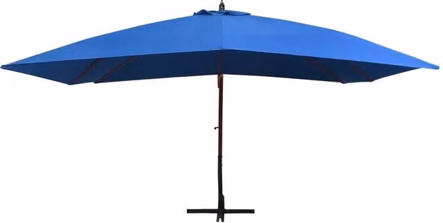 Ombrellone a Sbalzo vidaXL con Palo in Legno e Copertura in Poliestere Blu L: 400 cm, P: 300 cm, H: 285 cm