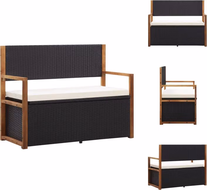 vidaXL Panca con vano portaoggetti 115 cm in poly rattan legno massiccio acacia nero - Panche da giardino