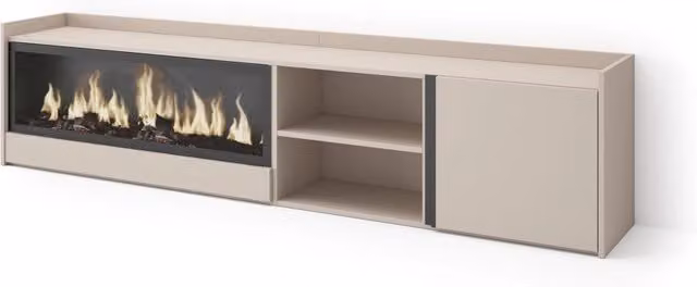 Mobile TV Soggiorno, 212x50x35 cm, Per TV fino a 80", Camino elettrico XXL, Beige