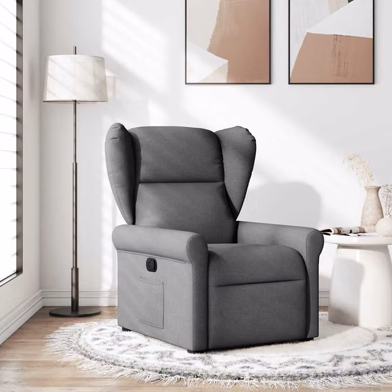 vidaXL Poltrona Reclinabile Relax in Tessuto Grigio con Braccioli e Regolazione Manuale