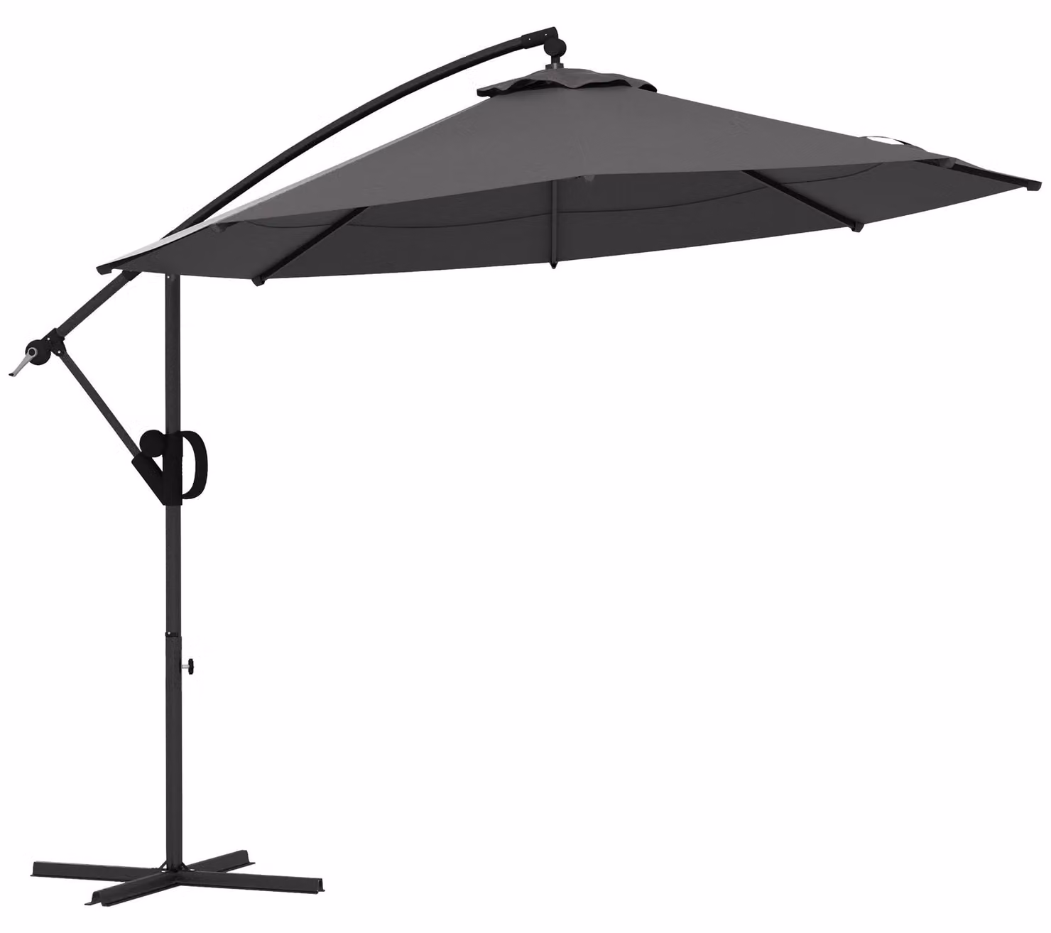 Outsunny, ombrellone da giardino a sospensione, diametro 293 cm, con base a croce, grigio, dotato di manovella