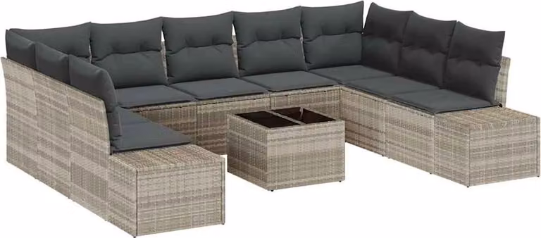 Set Divano da Giardino 10 pcs Grigio chiaro polyrattan