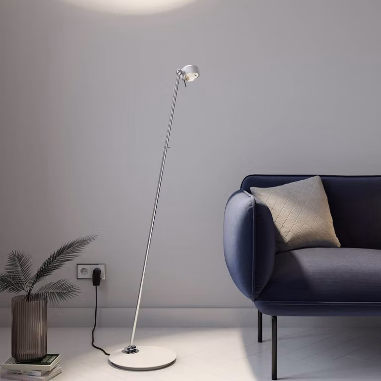 Top Light Lampada da terra a LED Puk Mini Floor Single, dimmerabile, Cromo / Argento, Soggiorno / Sala da pranzo, Metallo, Design, Lampada LED da terra