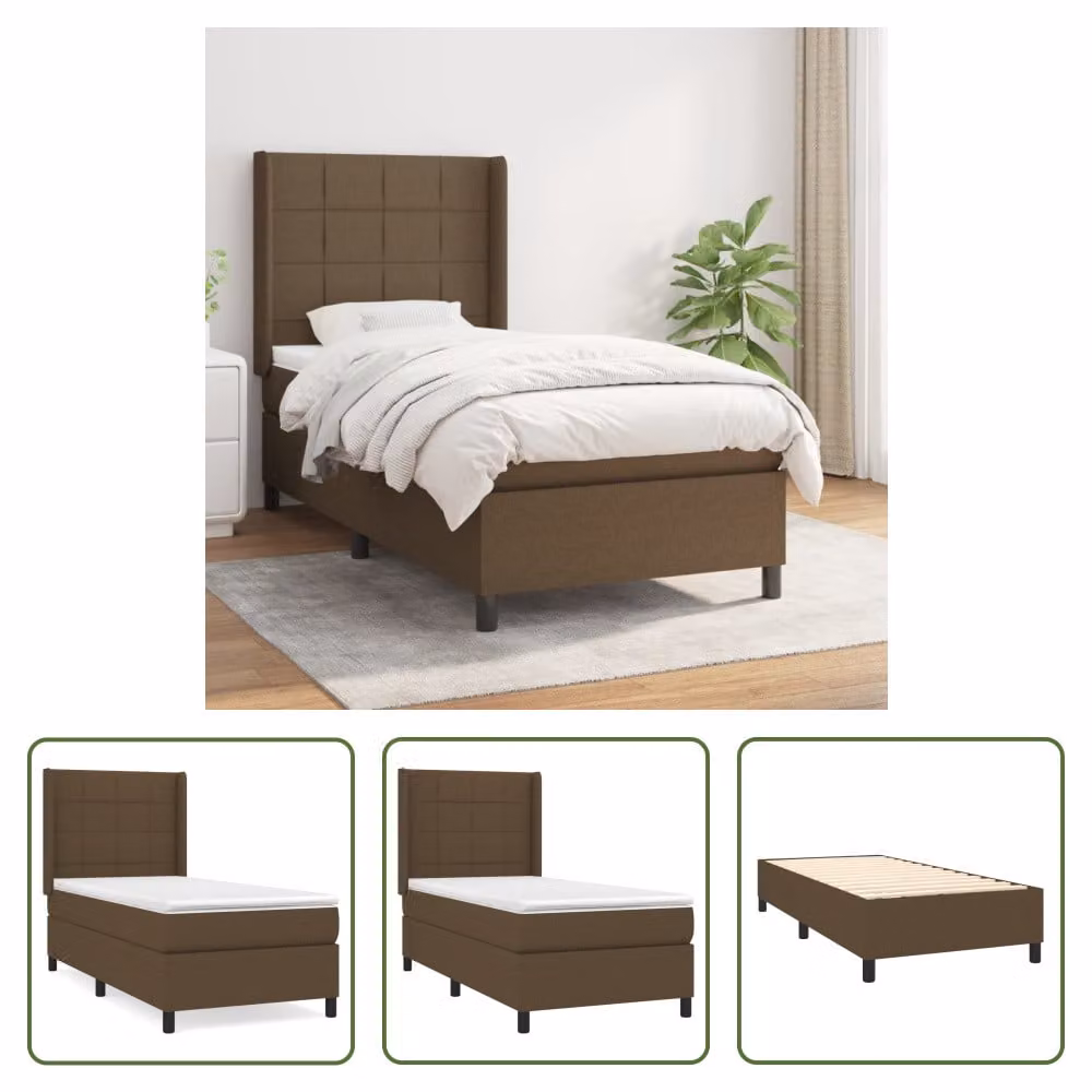 The Living Store Letto a molle con materasso marrone scuro 80x200 cm in tessuto