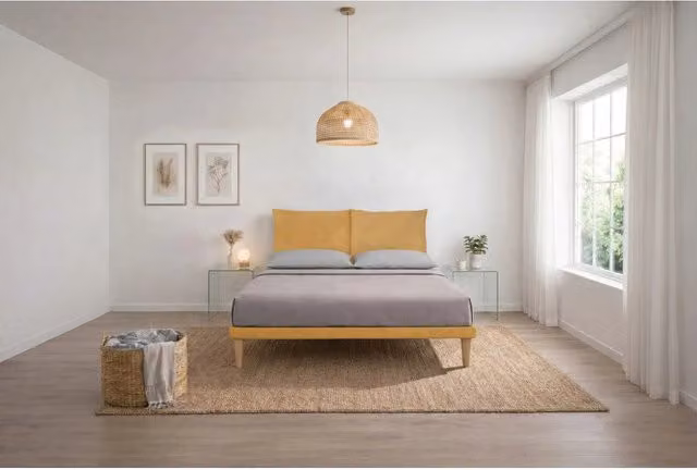 Letto imbottito Matrimoniale 180x200 cm Soft - Con rete,Microfibra,Ocra