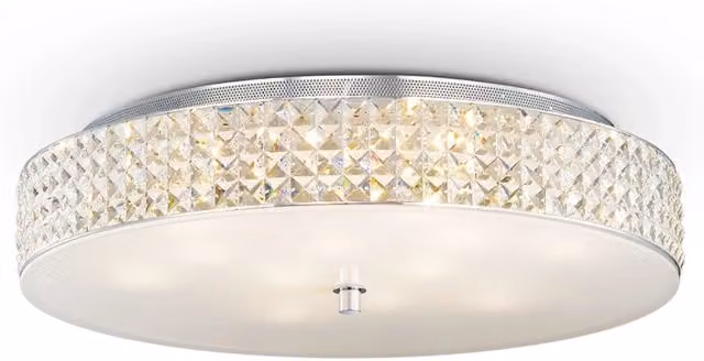 Plafoniera Moderna Brilliant in Metallo e Cristallo Cromo con 12 Luci, Luce Bianca Calda 3000K
