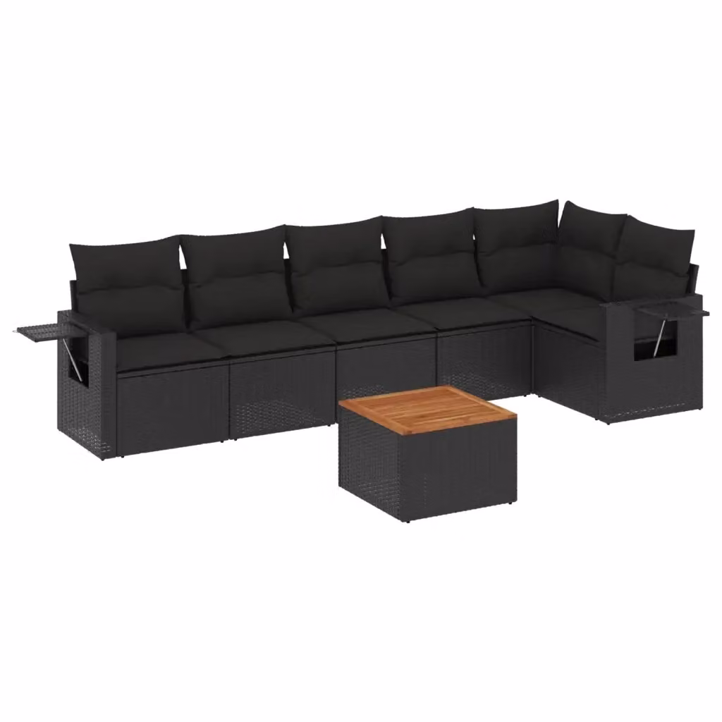 Set di Divani da Giardino a L vidaXL in Polyrattan Nero con 7 Cuscini e Tavolino da Esterno – 2