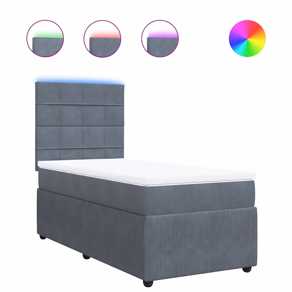Letto Ibrido vidaXL in Velluto Grigio e Bianco con Illuminazione Sotto il Letto e Porta USB L/P: 80 x 200 cm – 2