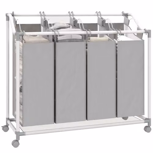 HOMCOM Cesto per bucato con ruote 160L per camera da letto Grigio