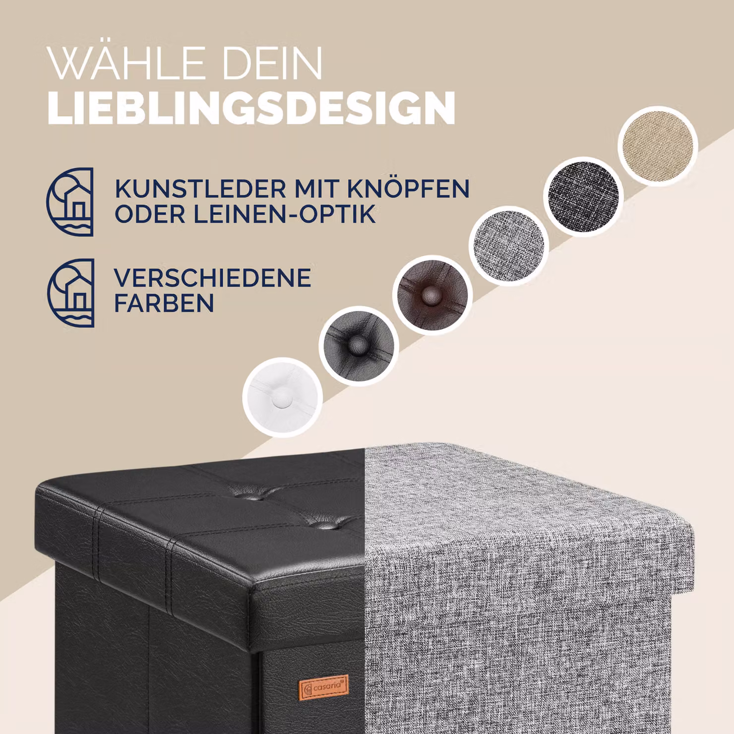 Pouf contenitore Casaria nero in ecopelle con rivestimento rimovibile L/P/H: 38 x 38 x 38 cm – 4
