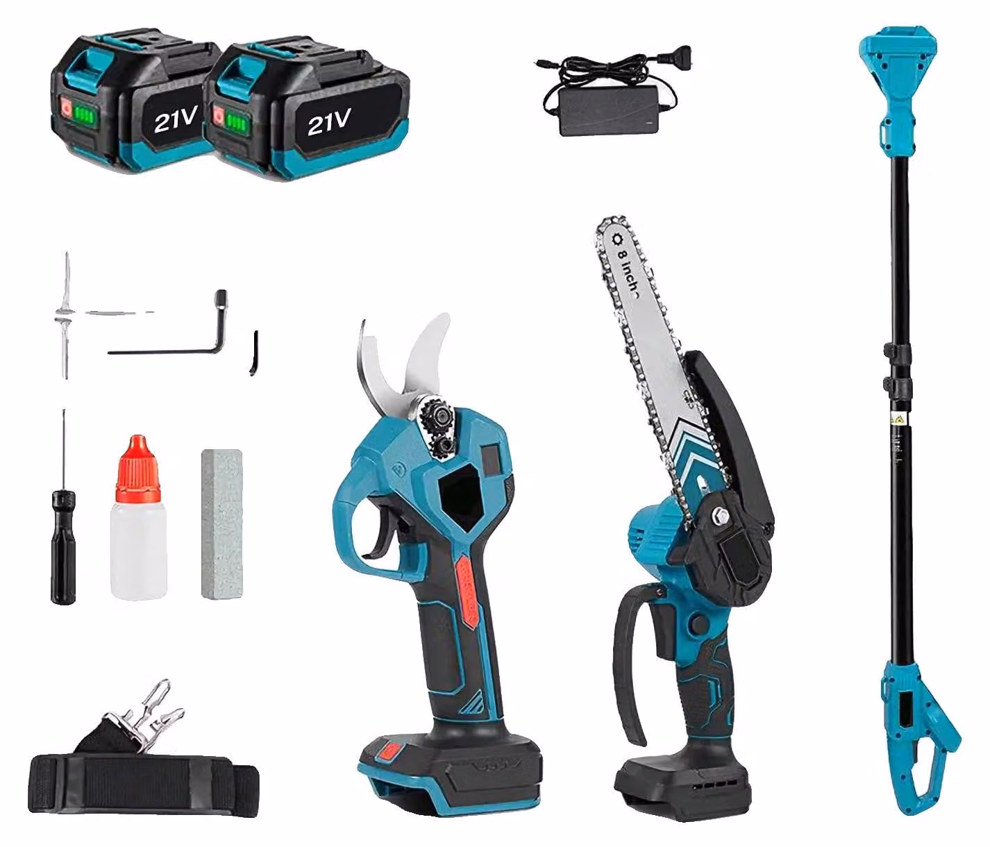 Troncatrice a catena elettrica, motore brushless, lunghezza regolabile, 2 batterie