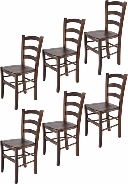 Set 6 Sedie Venice Tommychairs, robusta struttura in legno di faggio verniciata in noce e seduta in legno