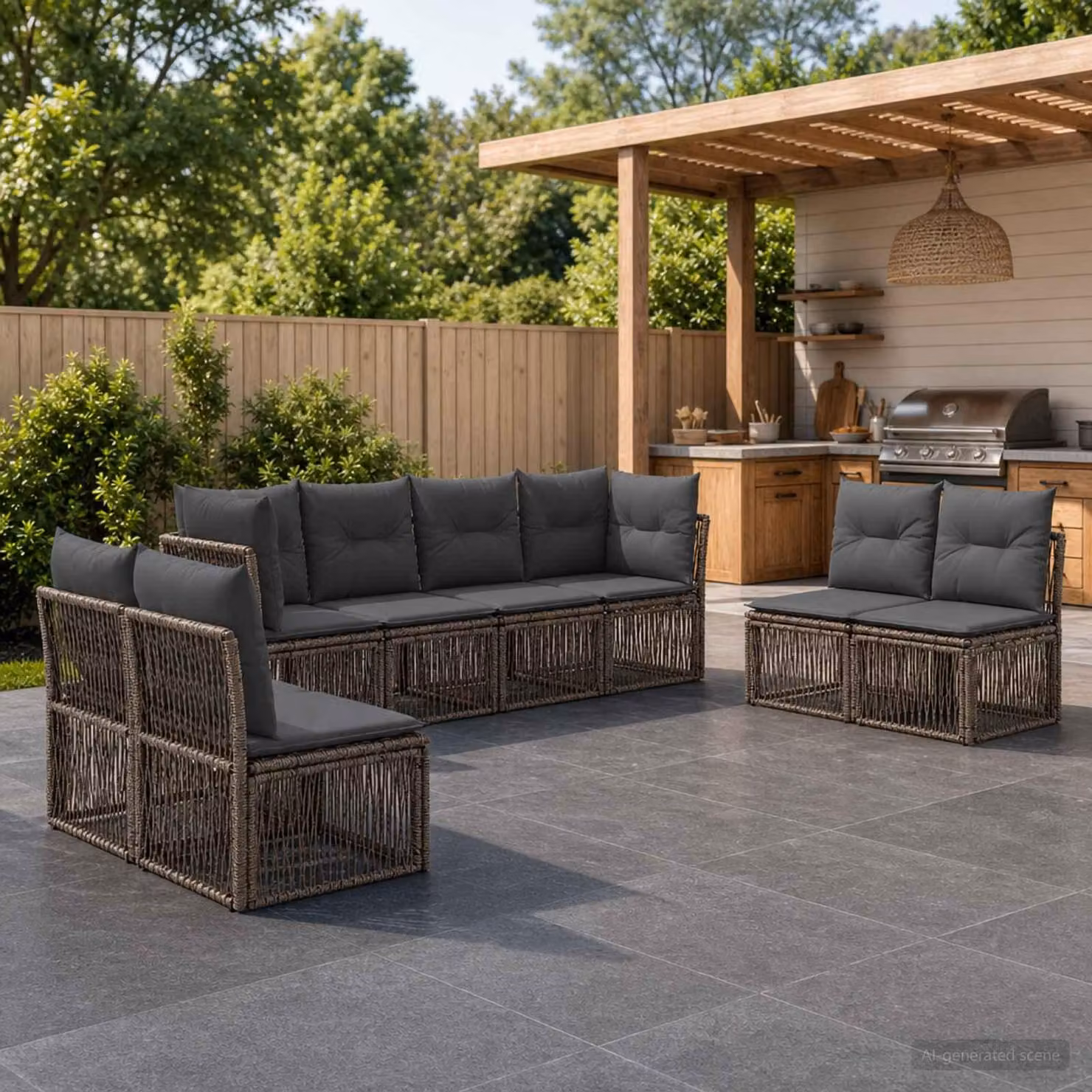 Maison Exclusive - Set da giardino composto da 8 pezzi. Divano in rattan sintetico, colore grigio