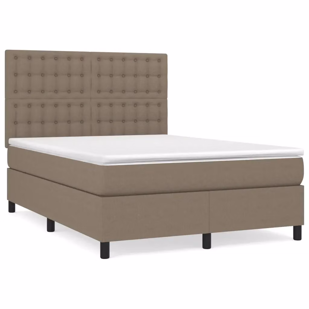 Letto Ibrido vidaXL con Giroletto a Molle e Materasso in Tessuto Beige e Bianco L/P/H: 140 x 200 x 128 cm – 2