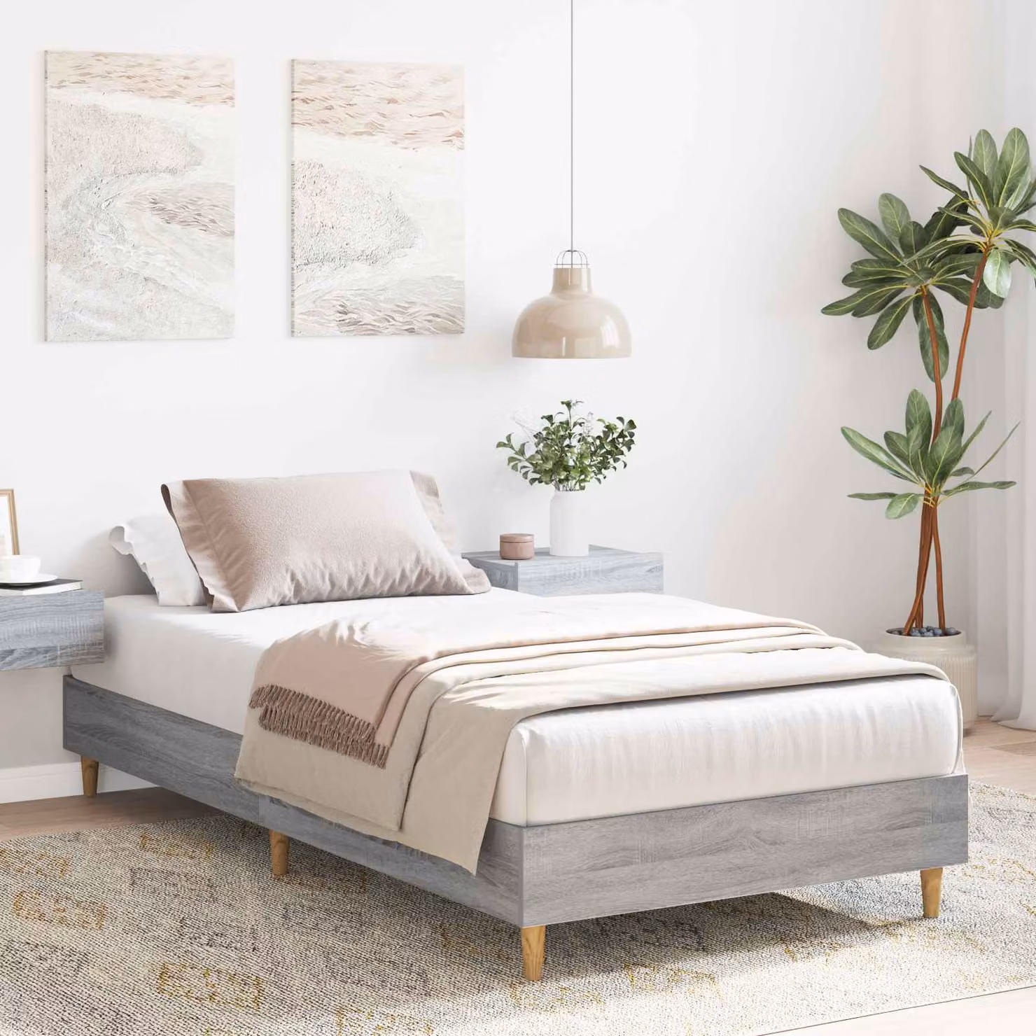 Struttura del letto moderna vidaXL Sonoma grigio L/P/H: 200 x 80 x 83 cm