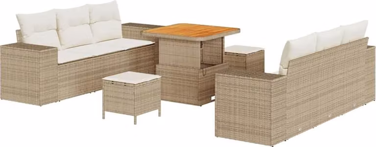Set Divano da Giardino con cuscino 9 pcs Beige Poly Rattan