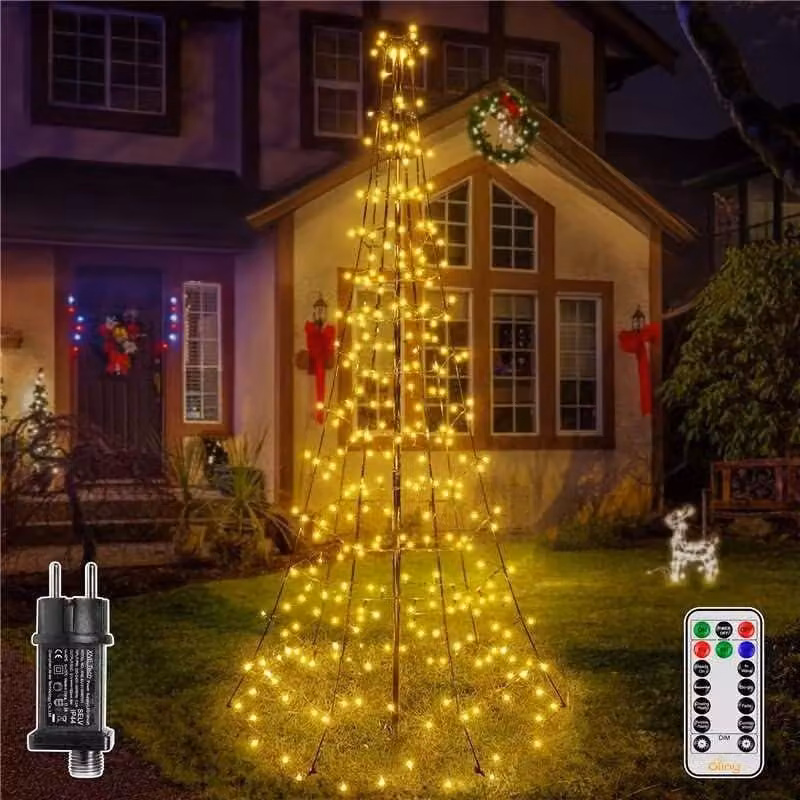 Albero di Natale alto 1,8 metri con 202 LED, grado di protezione IP44, luce bianco caldo, completo di palo