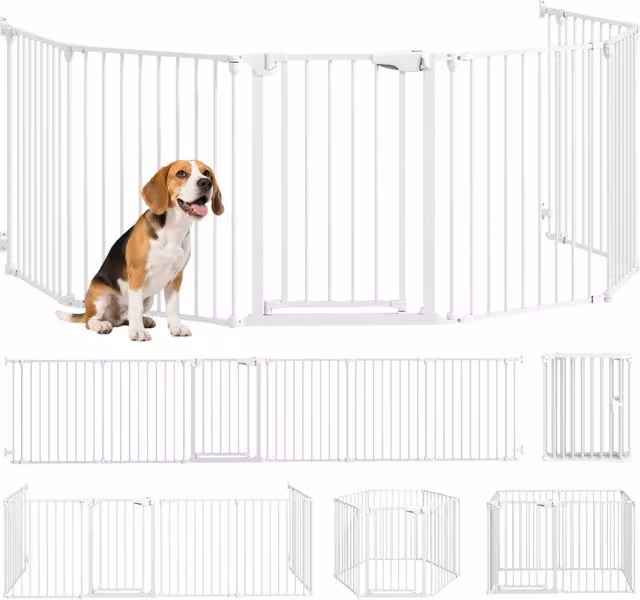 Recinto pieghevole per animali domestici Minimal bianco con porta a battente in metallo e plastica