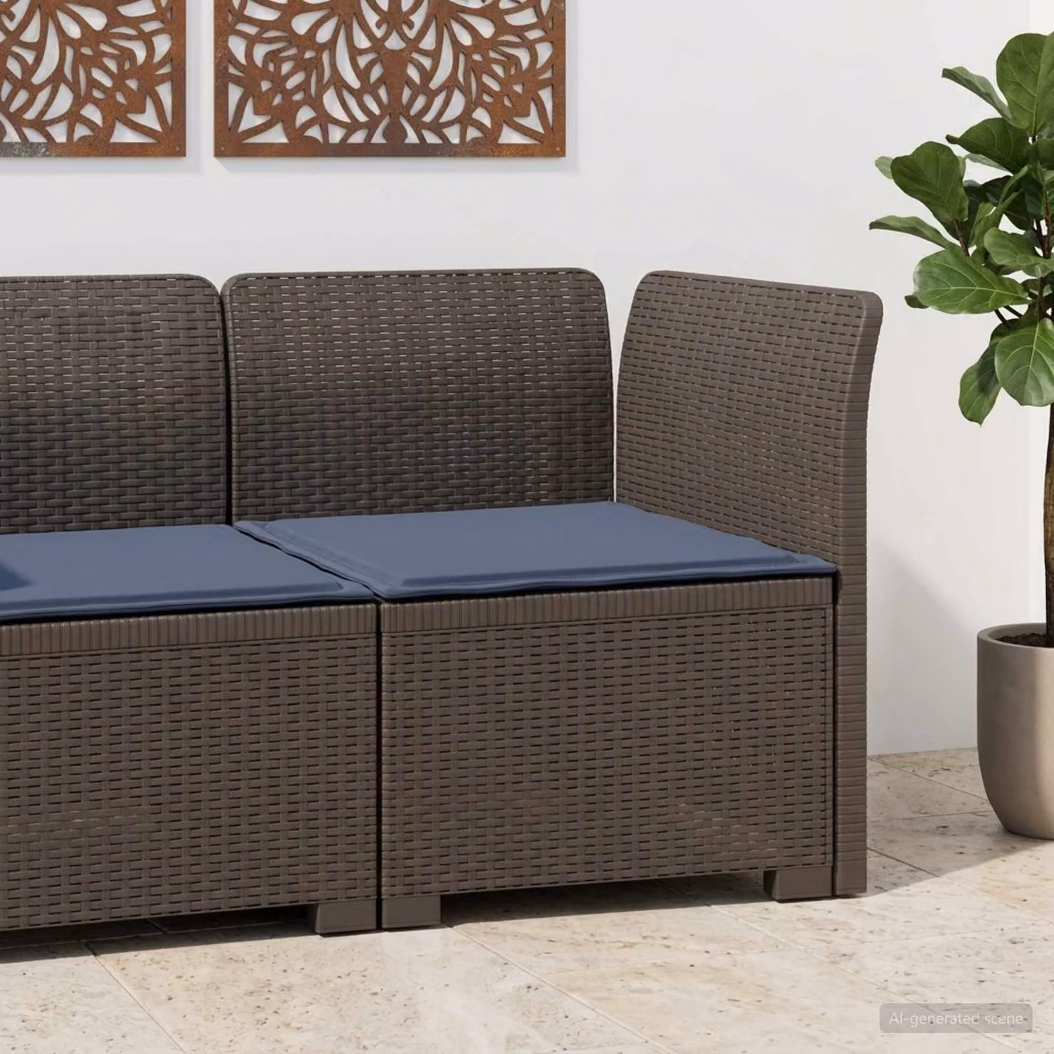 Divano da giardino singolo vidaXL con cuscino in aspetto rattan marrone e grigio