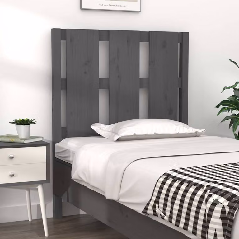Testiera Letto vidaXL in Legno Massello di Pino Grigio L: 80,5 cm, P: 4 cm, H: 100 cm