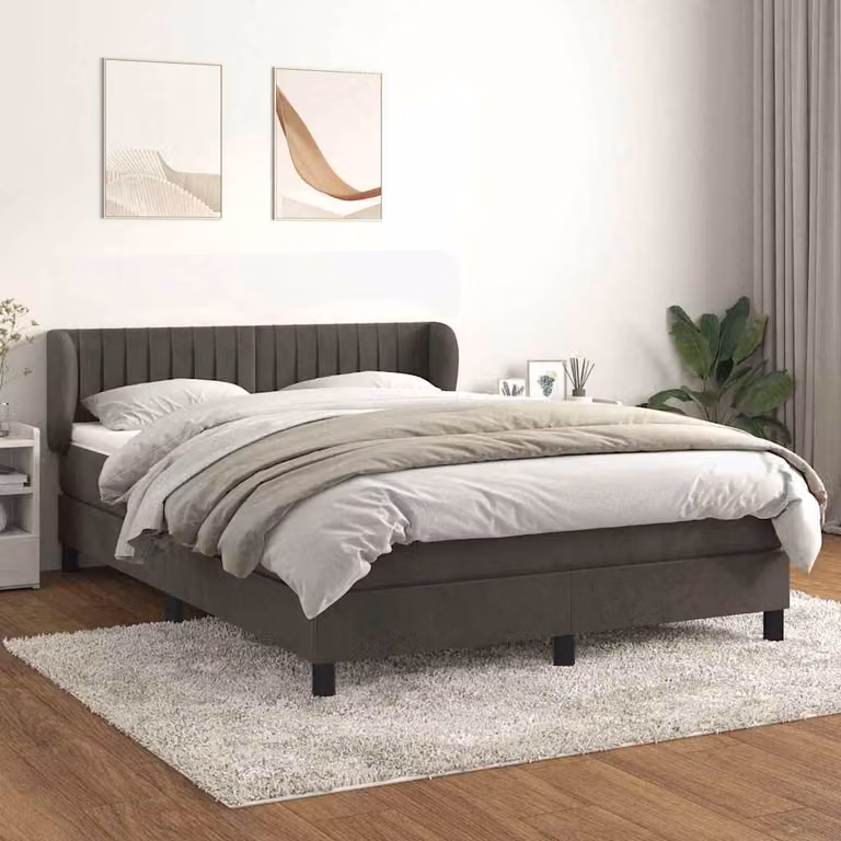 vidaXL Giroletto a Molle con Materasso in Velluto Grigio L/P/H: 140 x 200 cm