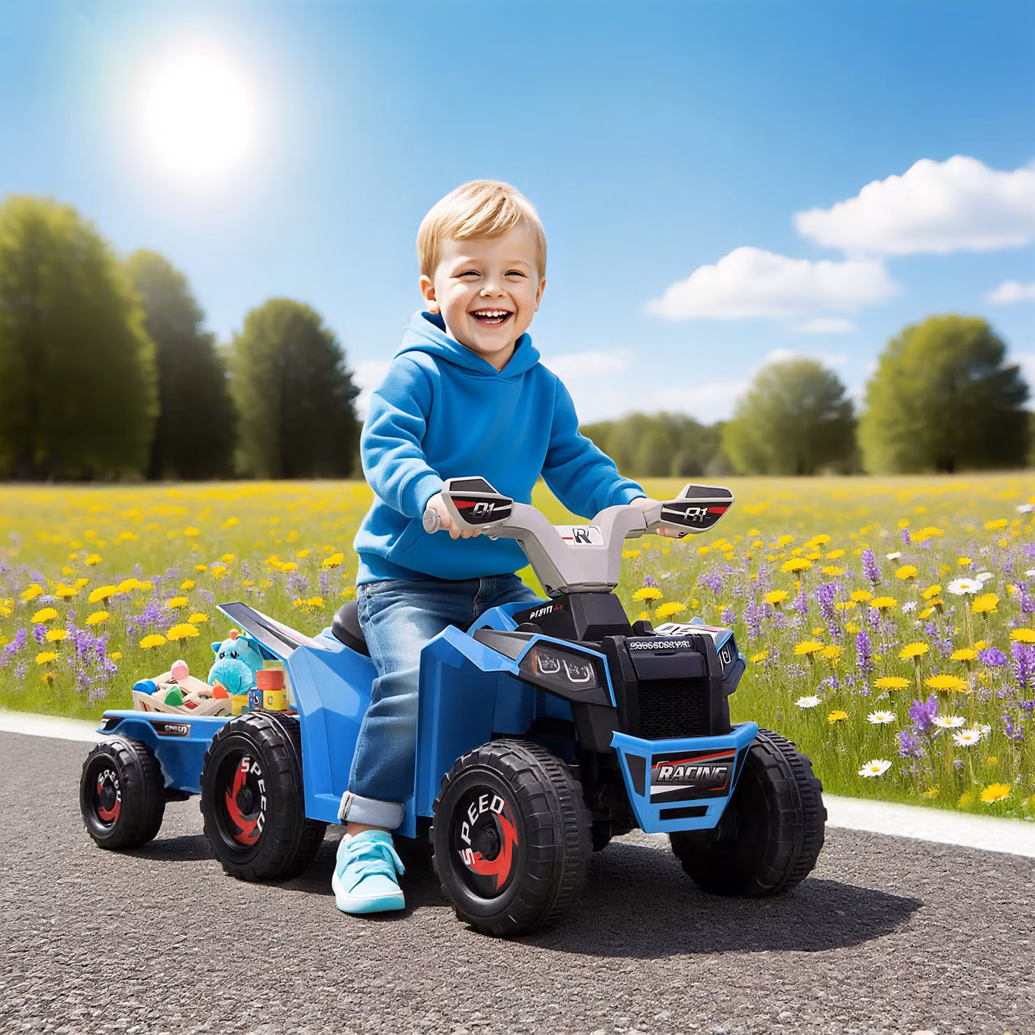 Quad Elettrico HOMCOM per Bambini con Rimorchio, 6V, Blu – 2