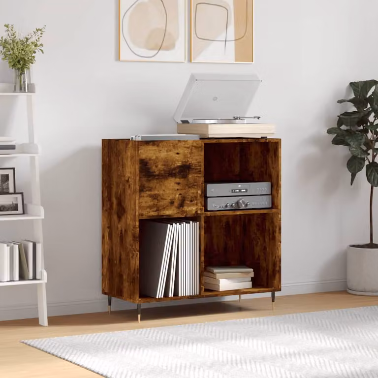 vidaXL Mobile Porta Dischi in Rovere Fumo, L/P/H: 84,5 x 38 x 89 cm