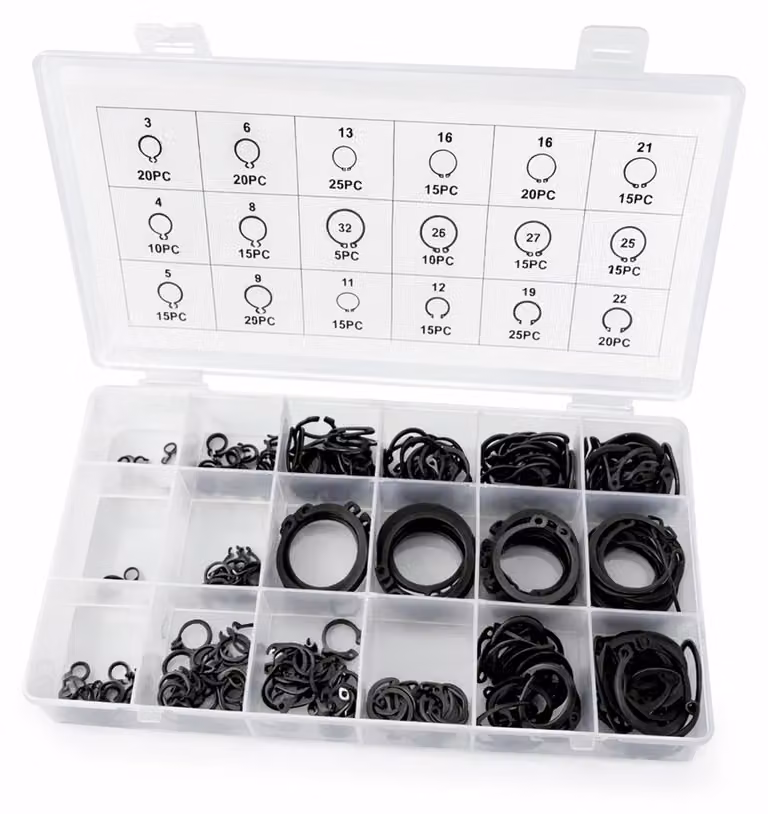 Set-kit anelli di sicurezza esterni Seeger, per bloccaggio esterno 300 pezzi Gebo Tools