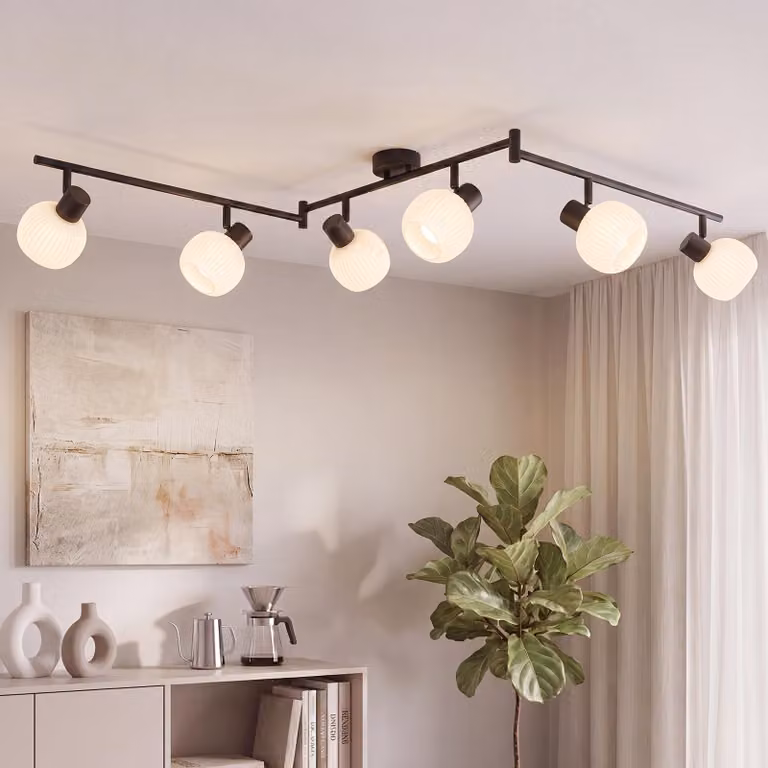 ZMH faretto da soffitto 6 fiamme plafoniera soggiorno lampada da soffitto nero faretto interno vintage vetro soffitto spot E14 moderno 350 ° girevole spot per camera da letto corridoio (senza lampadine)