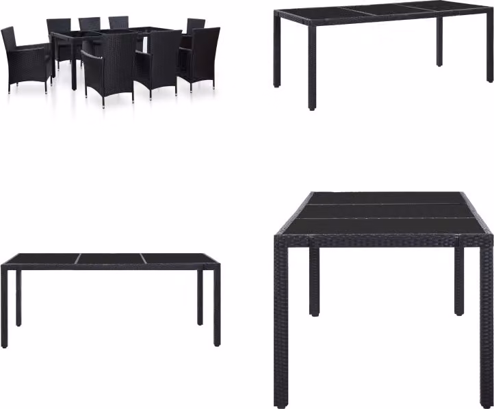vidaXL Set da pranzo da giardino 9 pezzi in rattan nero - Set di mobili da giardino - Set di mobili da giardino - Tavolo e sedie da giardino - Tavoli e sedie da giardino