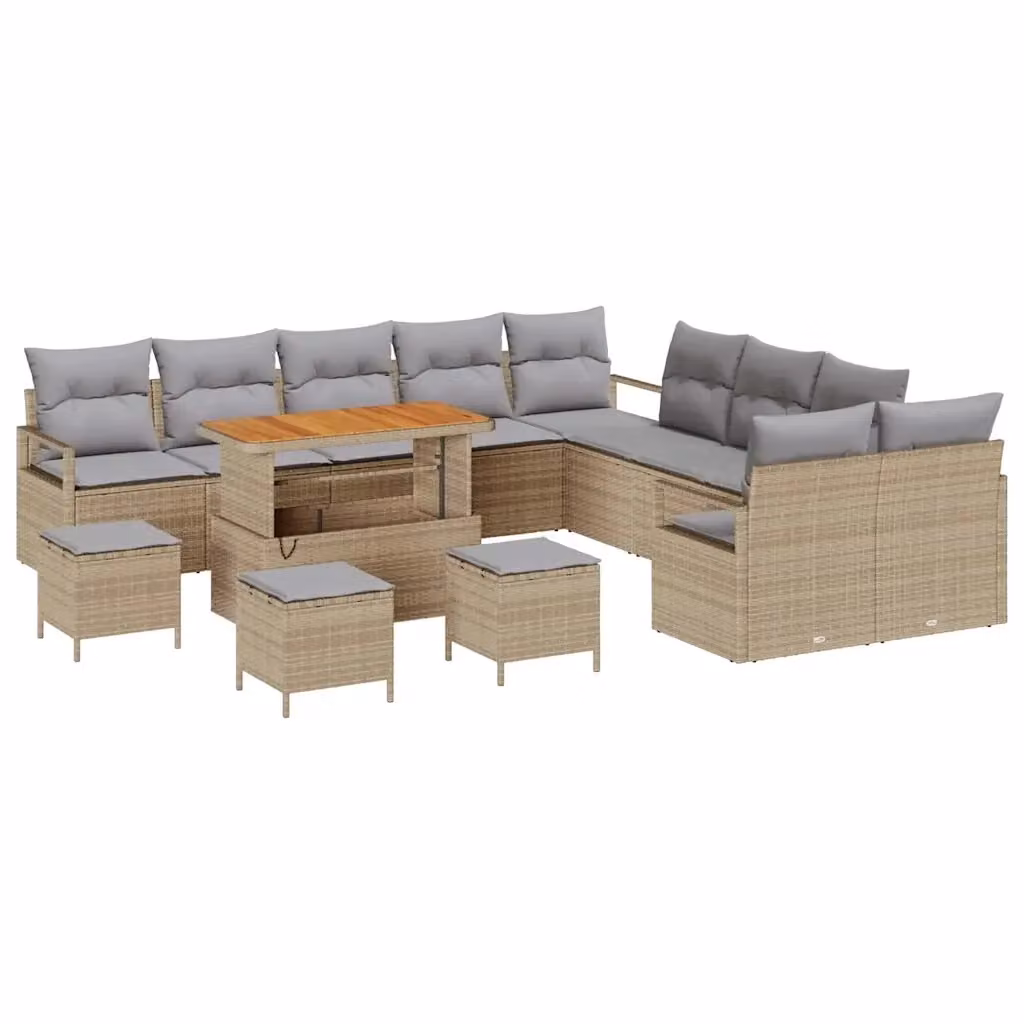 Set Divano da Giardino vidaXL 14 Pezzi Beige con Cuscini e Tavolino in Polyrattan e Acciaio – 2