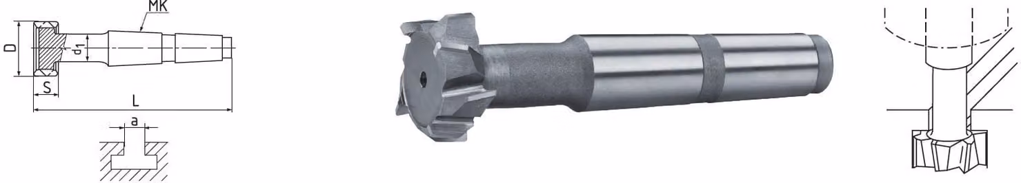 Fresa per cave a T in HSS con cono morse DIN 851
