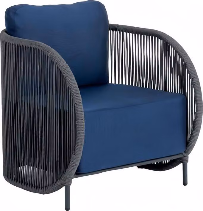 Sessel Design Couch Sofa Blau Hochwertig Rattan Polster Sitzer Luxus Möbel