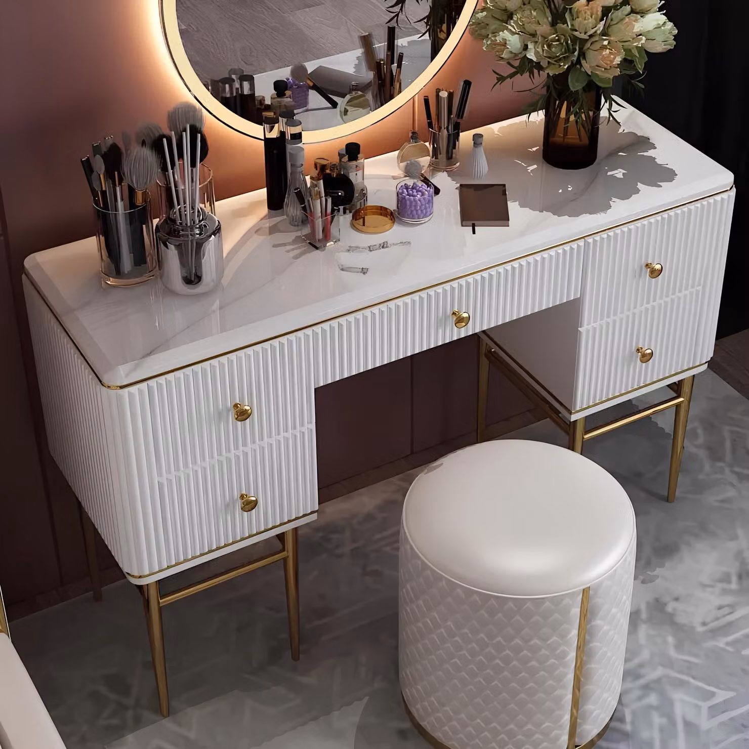 Tisch Klassische Konsole Spiegel Kommode Schminktisch Schlafzimmer Hocker Set