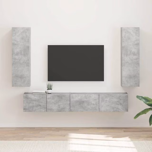 Set mobile TV 3 pz Grigio cemento Legno ingegnerizzato 3408982