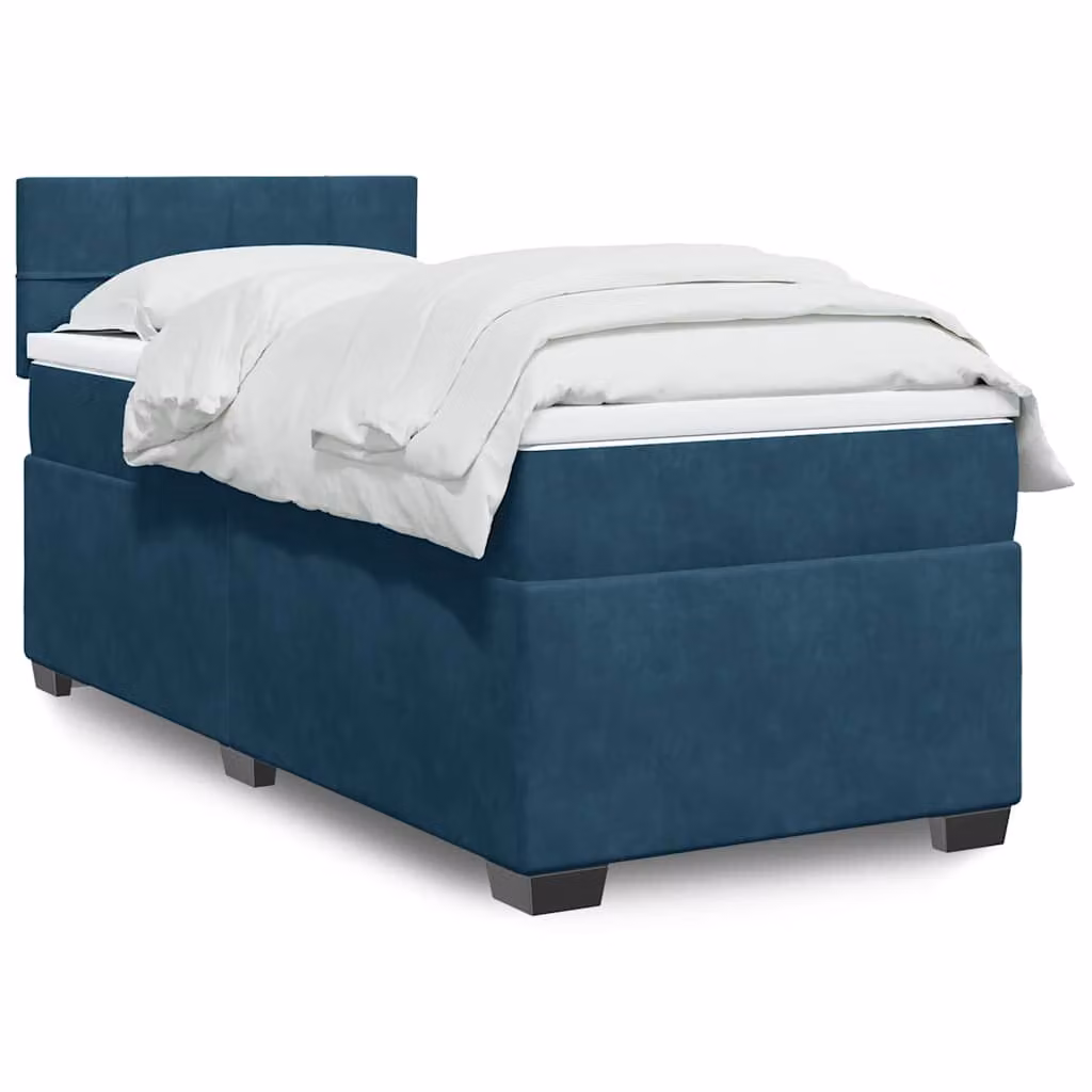vidaXL Giroletto a Molle con Materasso in Velluto Blu Scuro, L/P: 90 x 200 cm