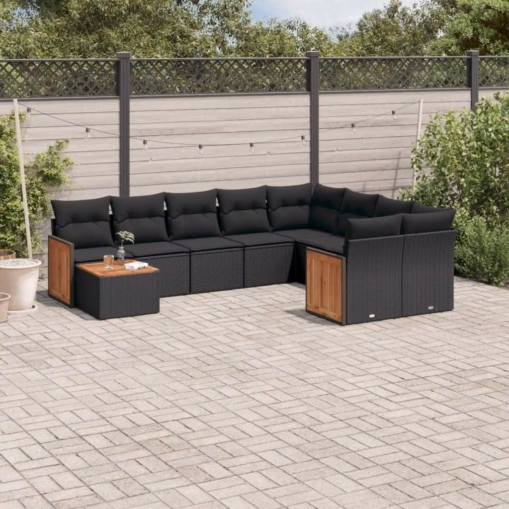 Maison Exclusive - Set da giardino 10 pezzi con cuscini in polyrattan nero