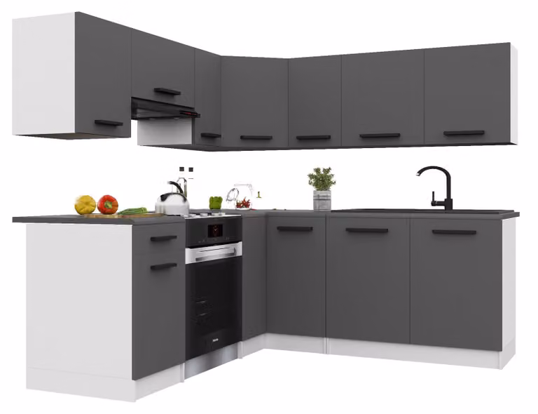 Belini - Angolo cottura moderno ITALIA 6 - Mobili da cucina 360 cm grigio opaco - Cucina componibile con pensili, mobili base e piani di lavoro