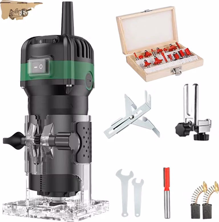 Set per la lavorazione del legno, profondità regolabile, 6 velocità, 15 pezzi di utensili di fresatura