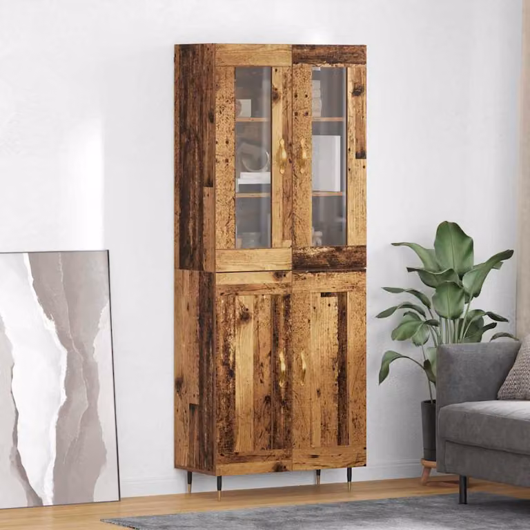 Set di 2 credenze vidaXL in stile rustico color marrone con ante in vetro e ripiani interni, L/P/H: 69,5 x 34 x 180 cm