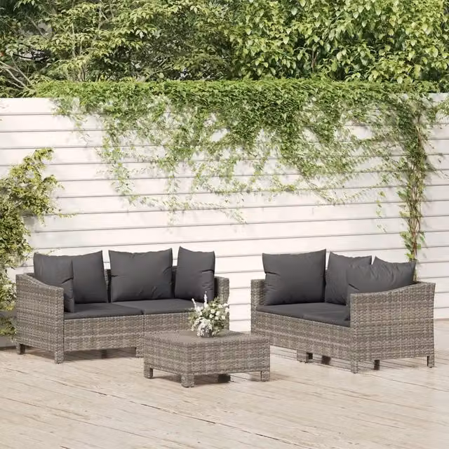 Set Divani da Giardino 5 pz con Cuscini in Polyrattan Grigio 3187264