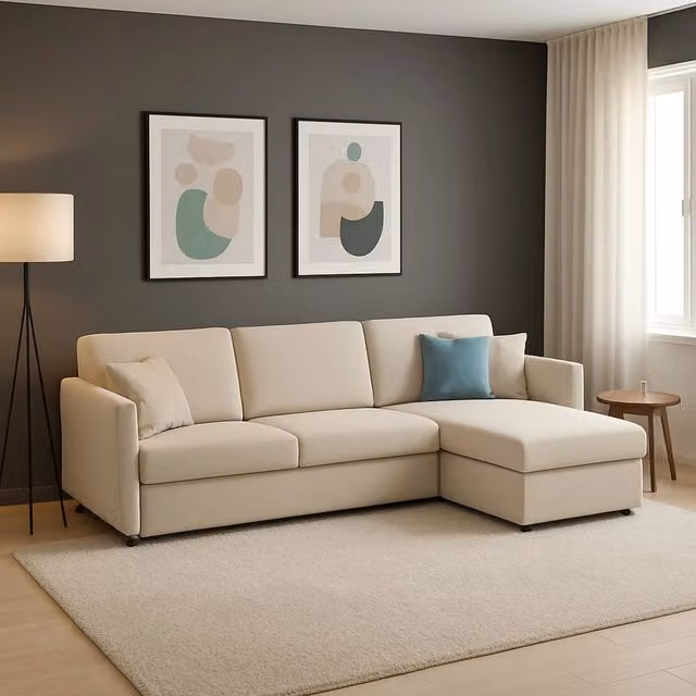 Divano a L DMORA Posina Beige con Penisola Reversibile e Rivestimenti Sfoderabili Made in Italy L/P/H: 260 x 160 cm – 1