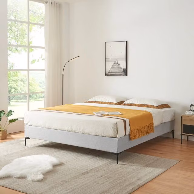 Letto Francese en.casa in Tessuto Grigio con Struttura in Legno e Metallo L/P: 140 x 200 cm