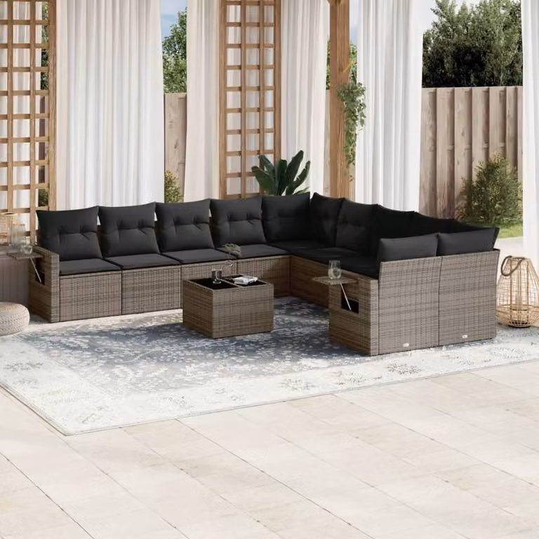 Maison Exclusive - Set Divani da Giardino 11 pz con Cuscini in Polyrattan Grigio