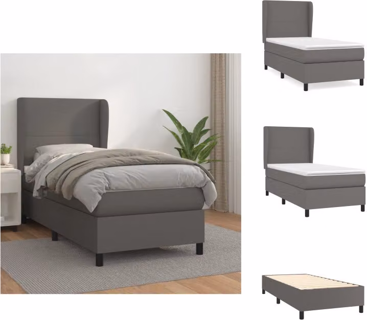 vidaXL Letto a molle con materasso grigio 90x190 cm in Pelle finta - Letti & strutture letto