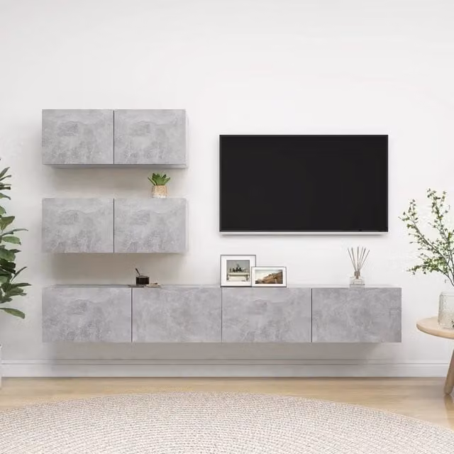 Set di Mobili Porta TV 4 pz-Set di 4 Credenza per TV Grigio Cemento in Legno Multistrato 235853