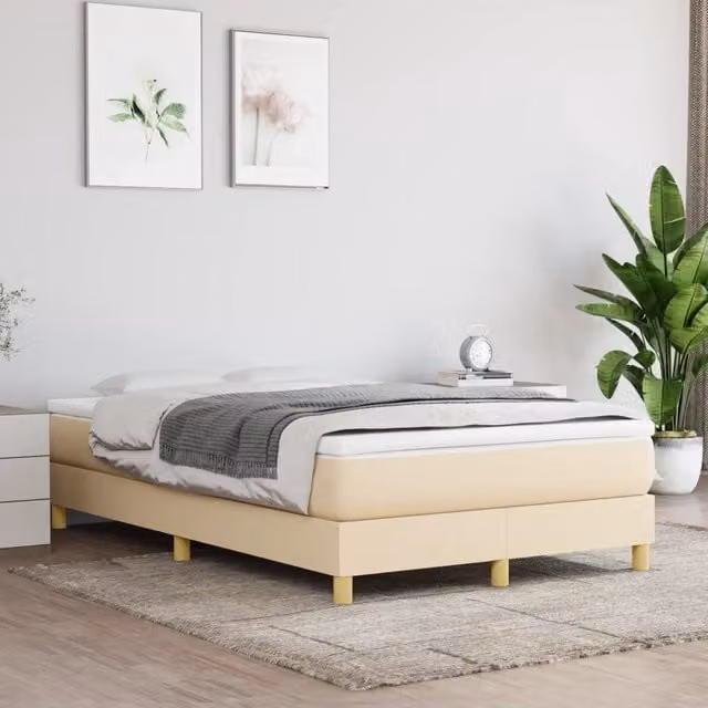 Letto Ibrido con Giroletto a Molle e Materasso vidaXL in Tessuto Beige e Bianco L/P/H: 120 x 200 cm