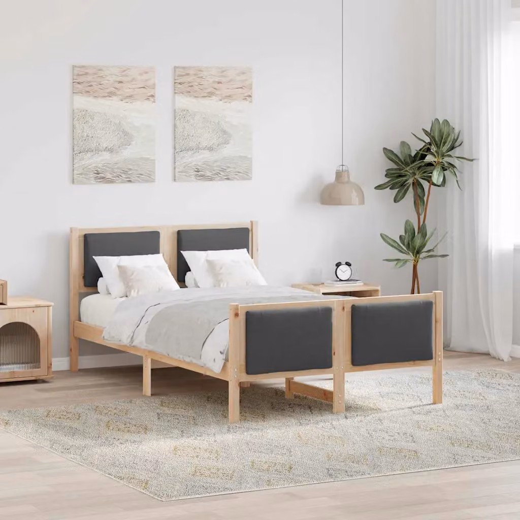 Struttura del letto moderna vidaXL in legno di pino e tessuto, L/P/H: 200 x 120 x 85,5 cm, Grigio e Marrone – 1