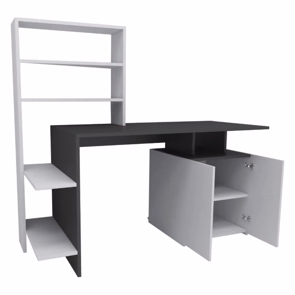 Scrivania da ufficio DMORA Recco con 8 ripiani, colore nero antracite, L: 146 cm, P: 60 cm, H: 74 cm – 2