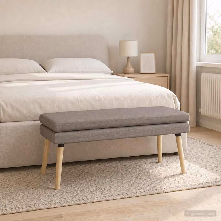 Panchina a doppio strato vidaXL in legno e tessuto, colore tortora, L 110 x P 40 x H 47 cm